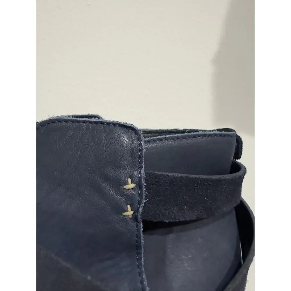 Rag & Bone Harrow Booties Navy Leather Size 40 Marine Boot Heels Blue Black
